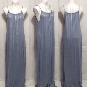 Lazul Dove Blue Linen Maxi Dress US 2 Braided Rope Straps Summer Evening Glam